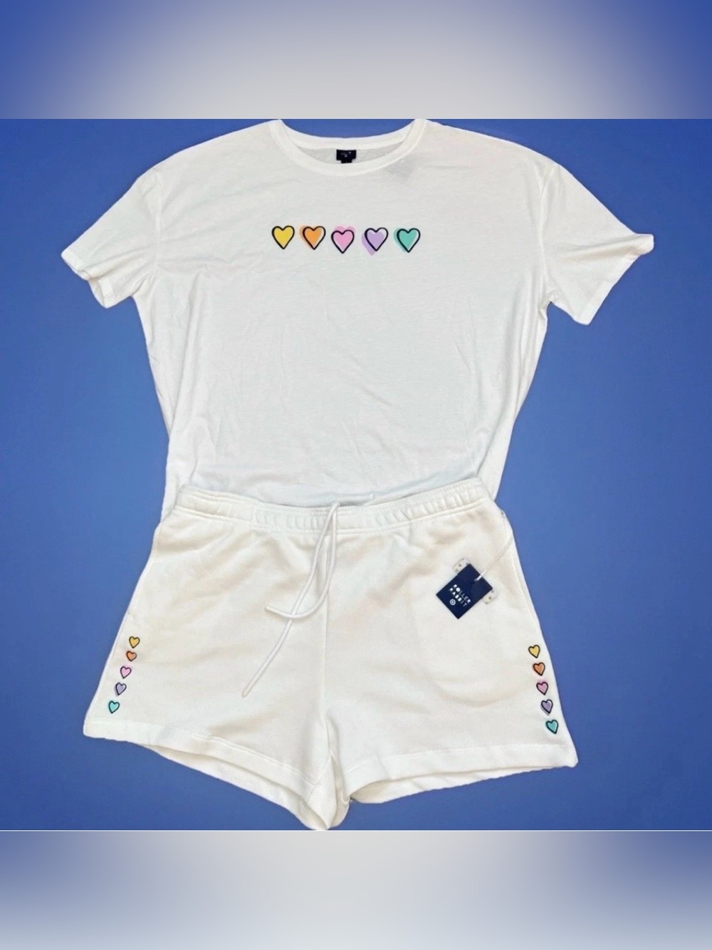 SET Roller Rabbit x Target White Sweat Shorts & T-Shirt Disco Hearts Women’s L